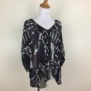 WINTER KATE 100% Vintage Silk Multi-Color Sheer Textured Bat Sleeve Button Shirt